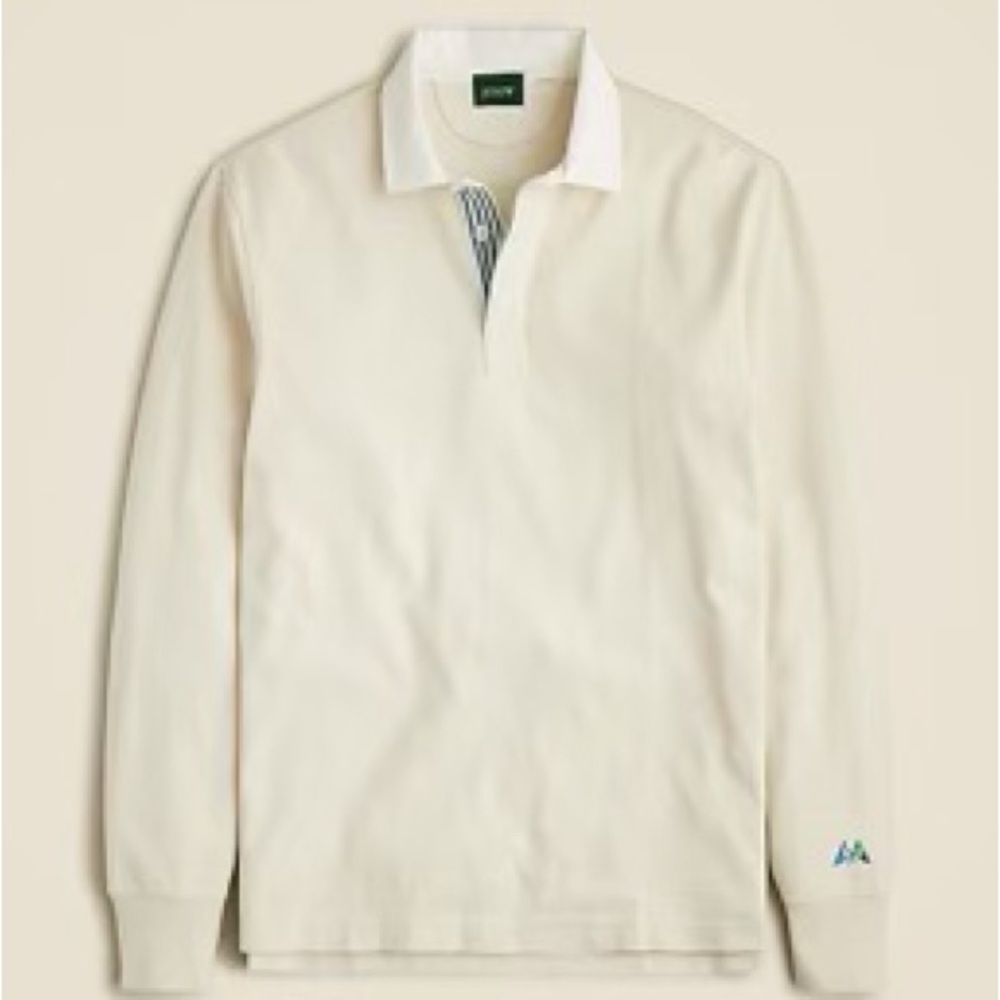 J. Crew NWOT Cream Rugby Shirt Striped Placket Casual Sz Medium